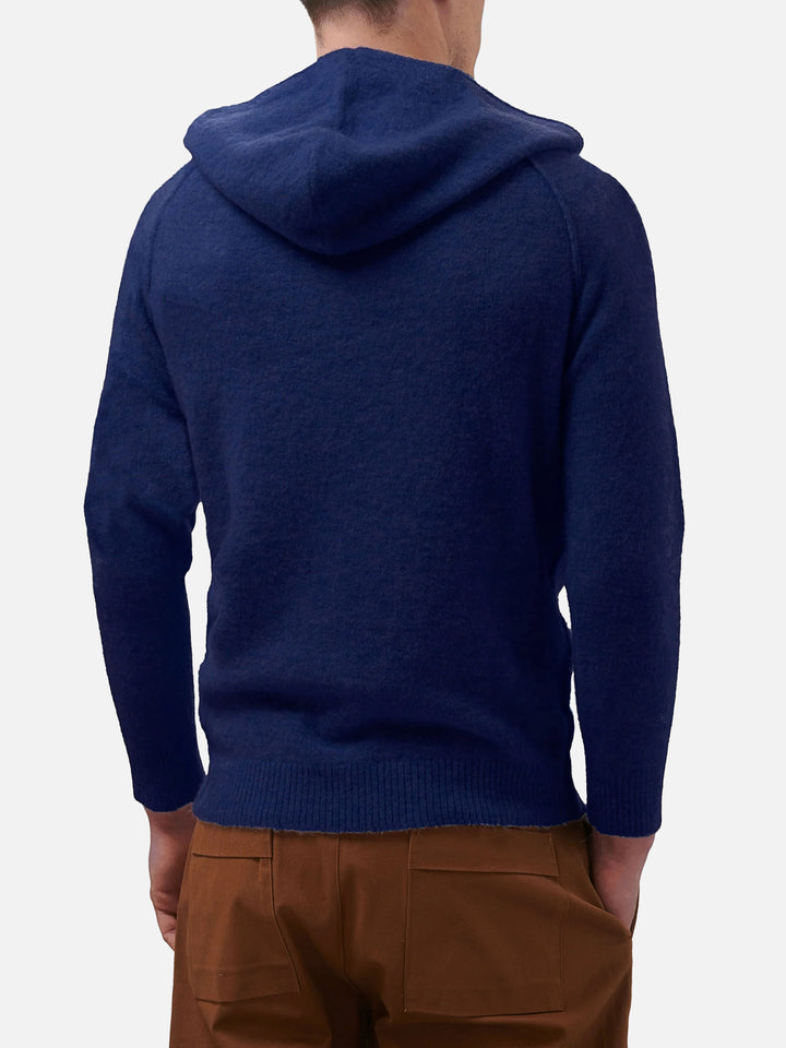 Maglione con cappuccio in alpaca stretch blu navy Piccadilly