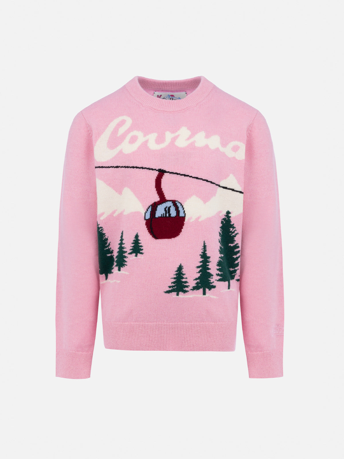 Girl pink crewneck sweater Princess with Courma postcard print - MC2 Saint Barth
