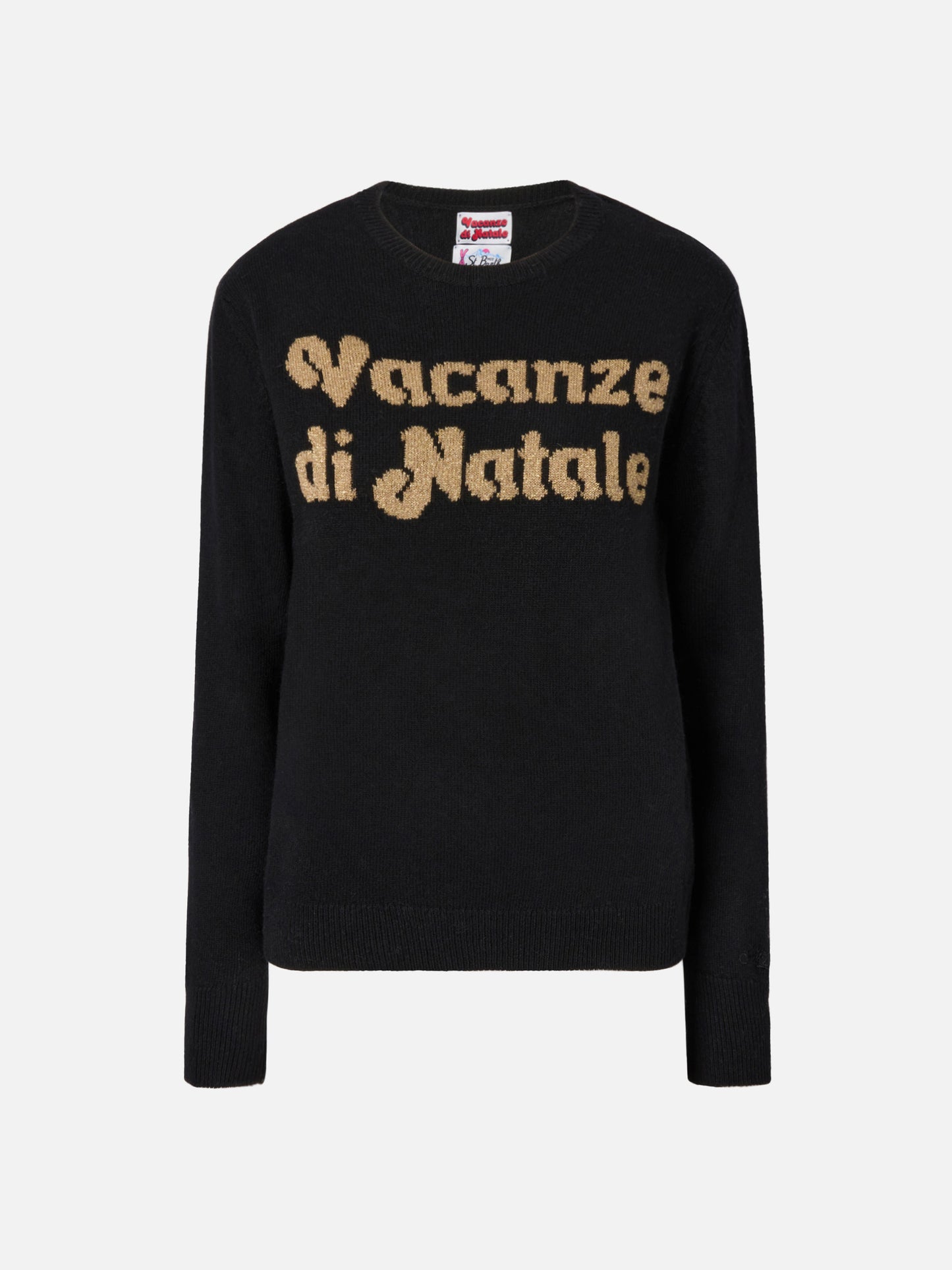 New Queen-Pullover aus Kaschmirmischung in Schwarz mit Vacanze di Natale-Jacquard | VACANZE DI NATALE SONDERAUSGABE