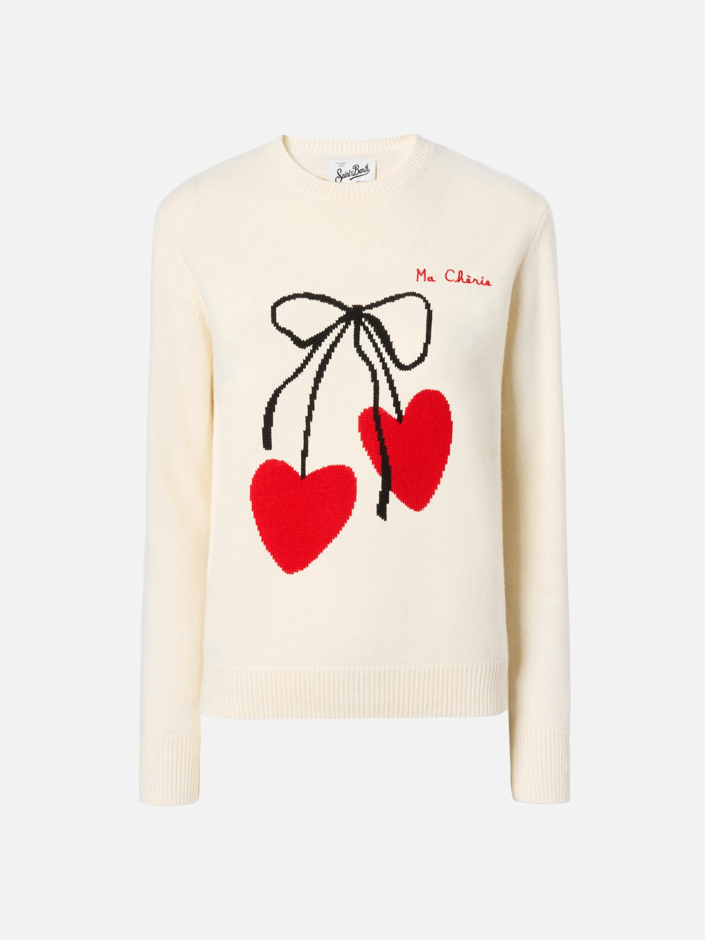 Neuer weißer Queen-Pullover aus Kaschmirmischung mit Ma-cherie-Stickerei