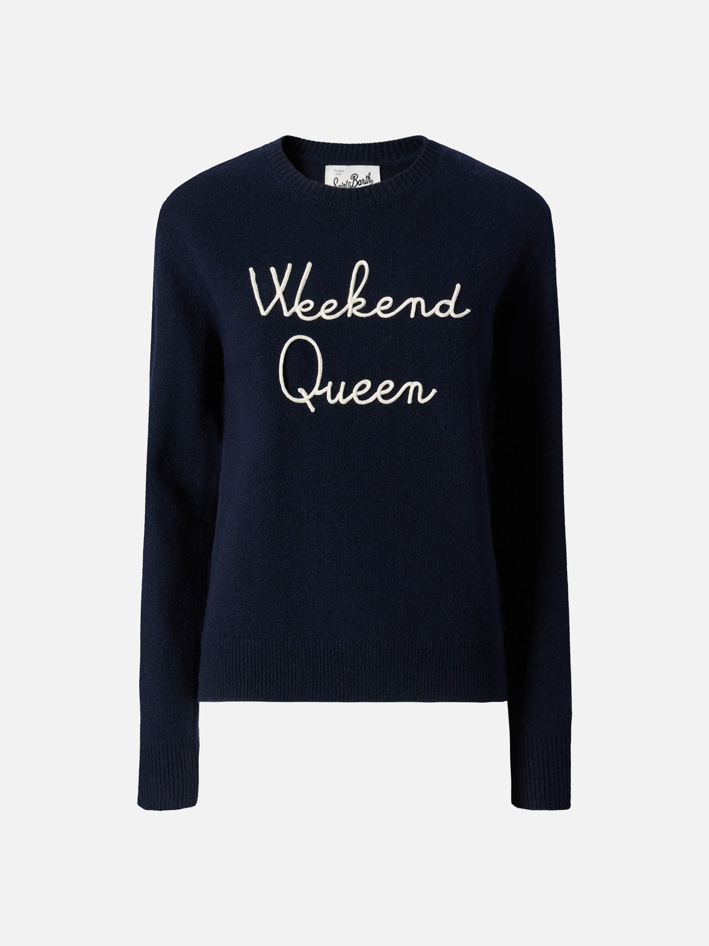 Maglione New Queen in misto cashmere blu con ricamo Weekend Queen