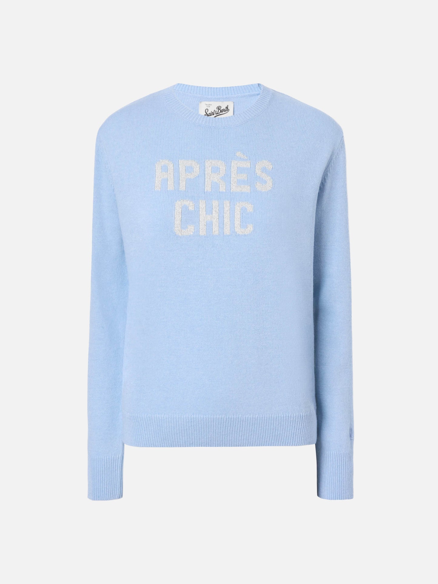 Maglione New Queen in misto cashmere azzurro con jacquard Après Chic