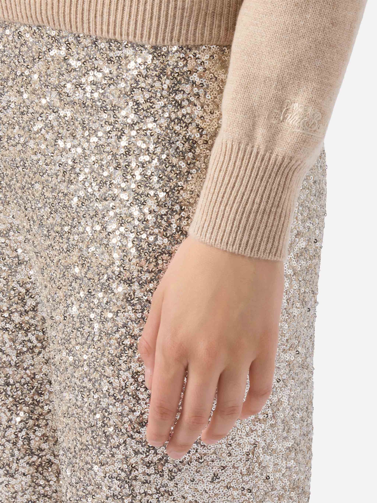 Maglione New Queen in misto cashmere bianco con jacquard lurex Splendida Splendente