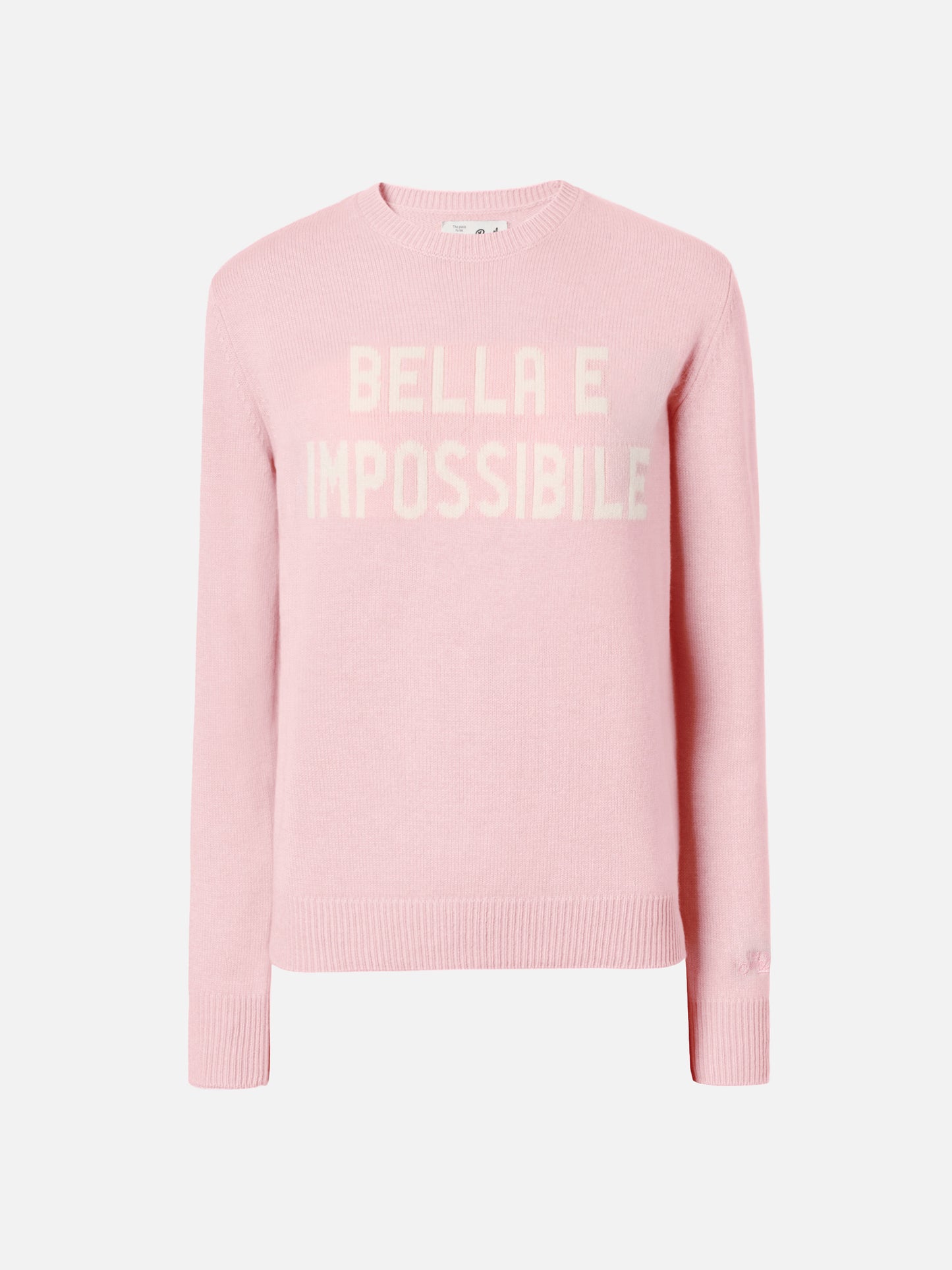 Neuer Queen-Pullover aus Kaschmirmischung in Rosa mit Bella e Impossible Jacquardmuster