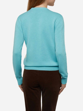 Light blue sweater New Queen with Sun Moritz postcard jacquard - MC2 Saint Barth