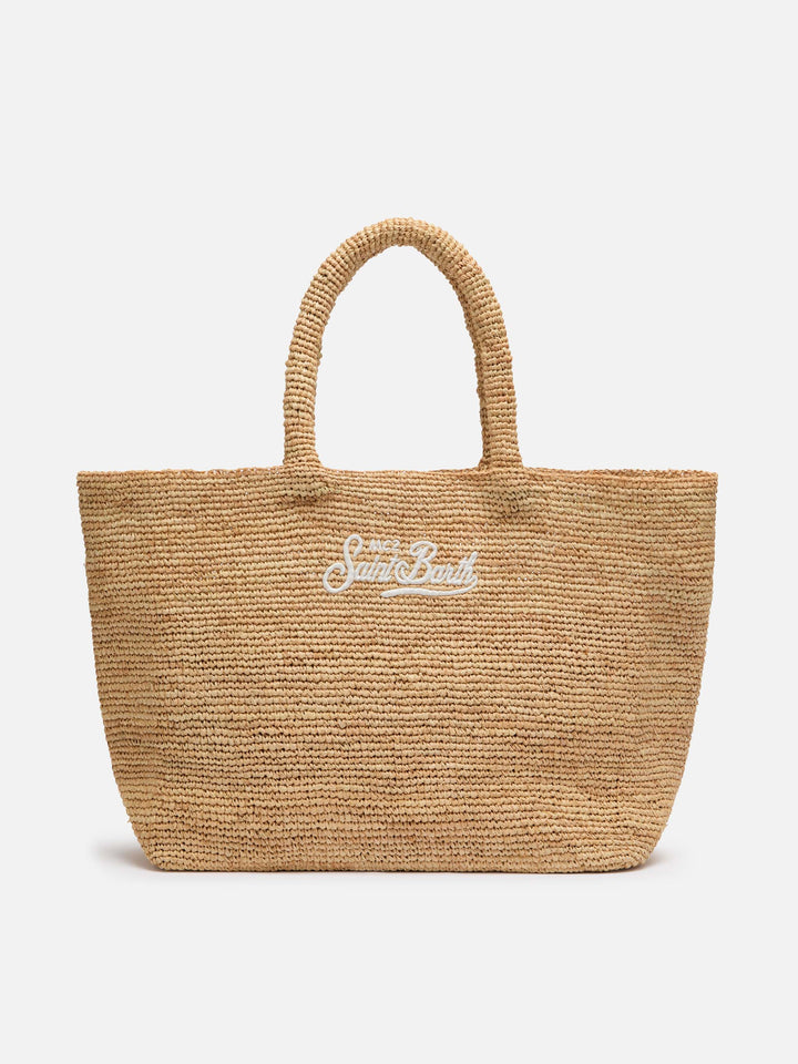 Rafia Beach Bag beige con pochette interna in cotone