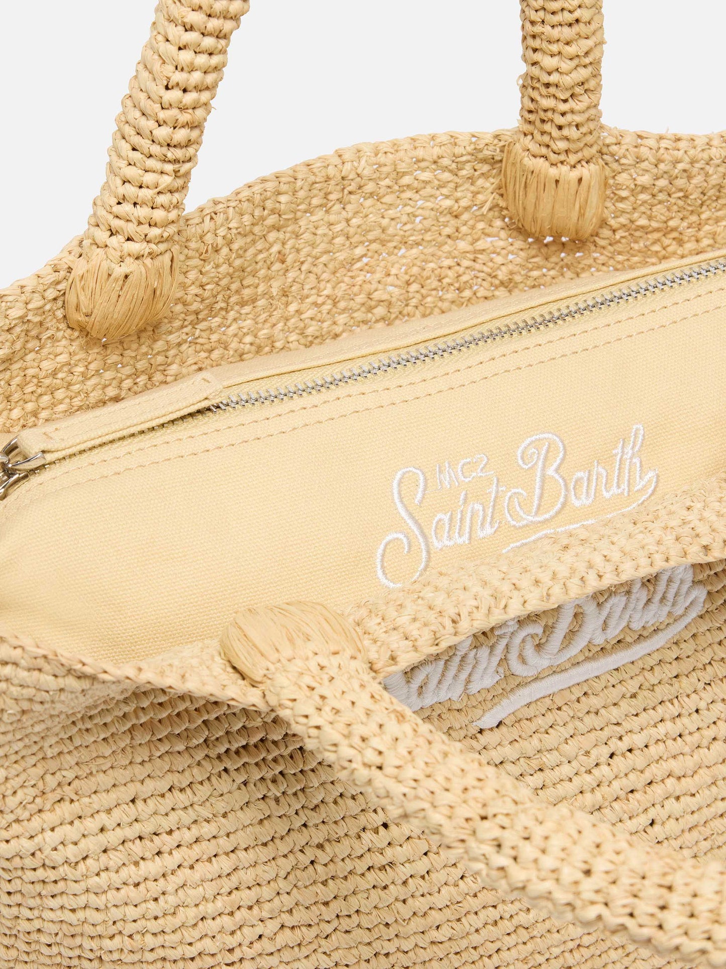 Beige Raffia Mid Beach Bag with cotton pouch