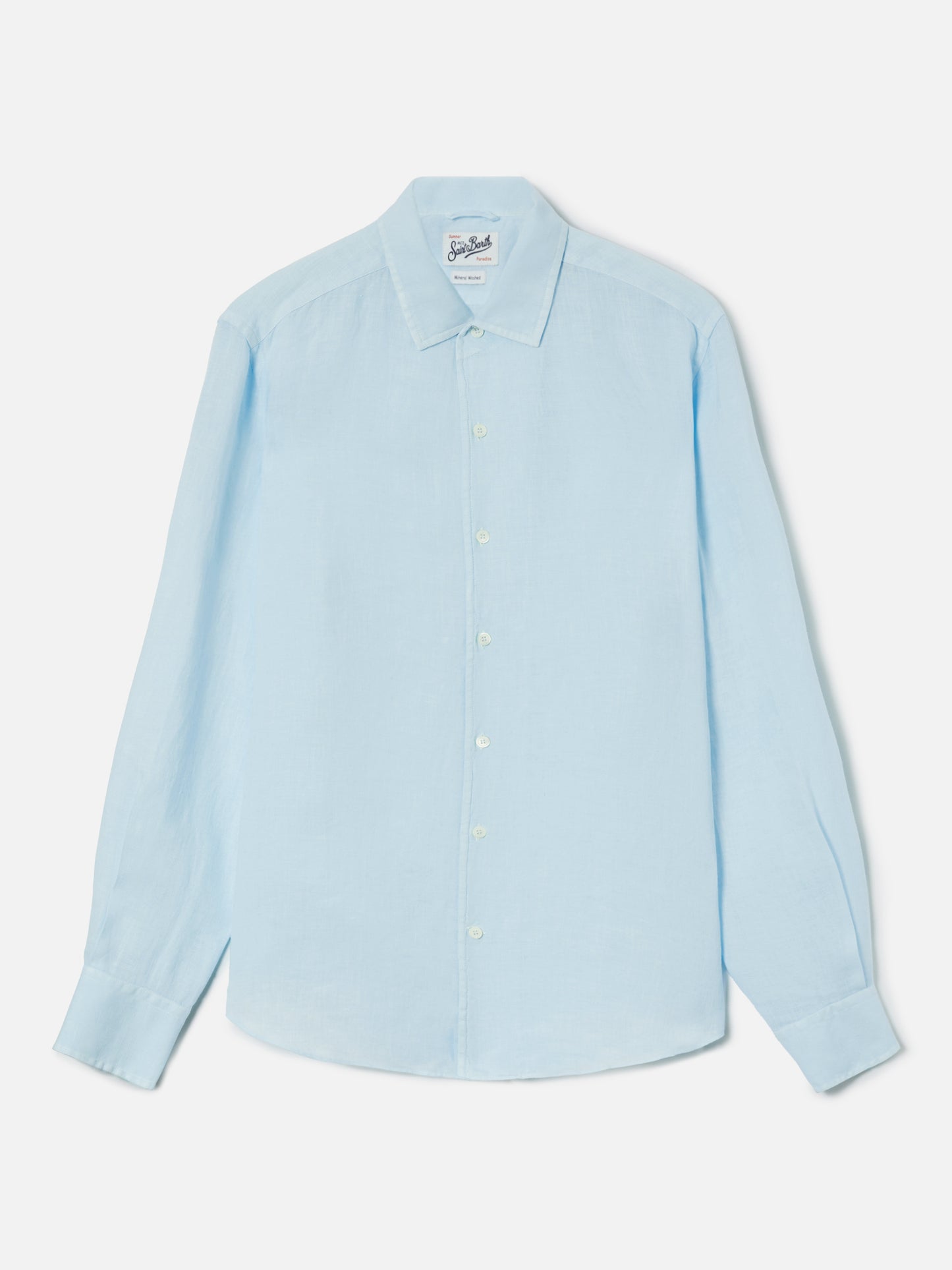 Light blue Raphael shirt in linen with mineral garment dyeing