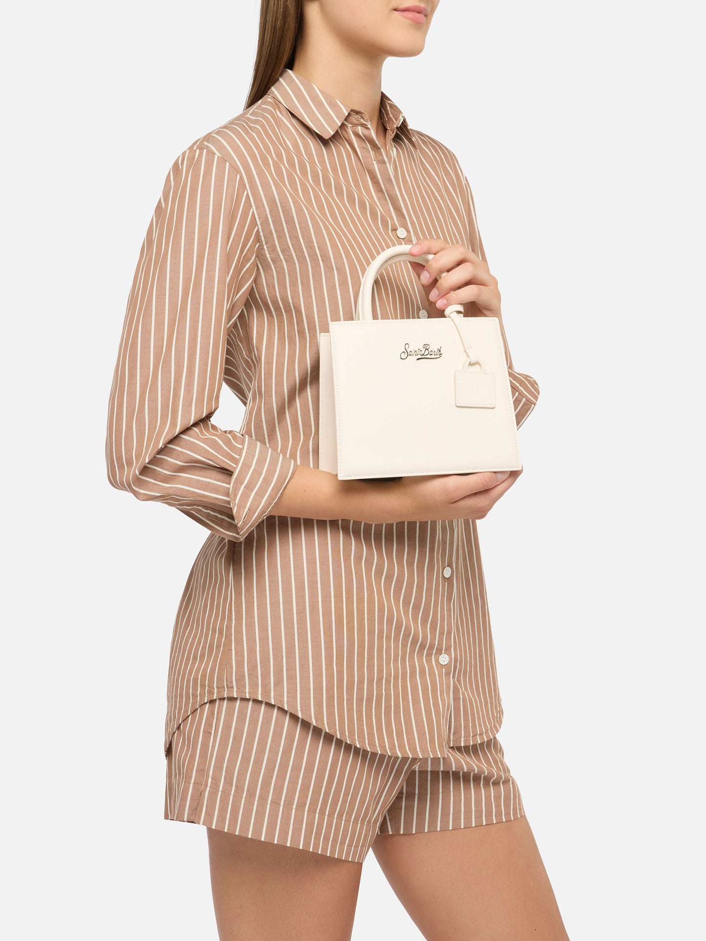 Shop Bag Mini in pelle bianco avorio