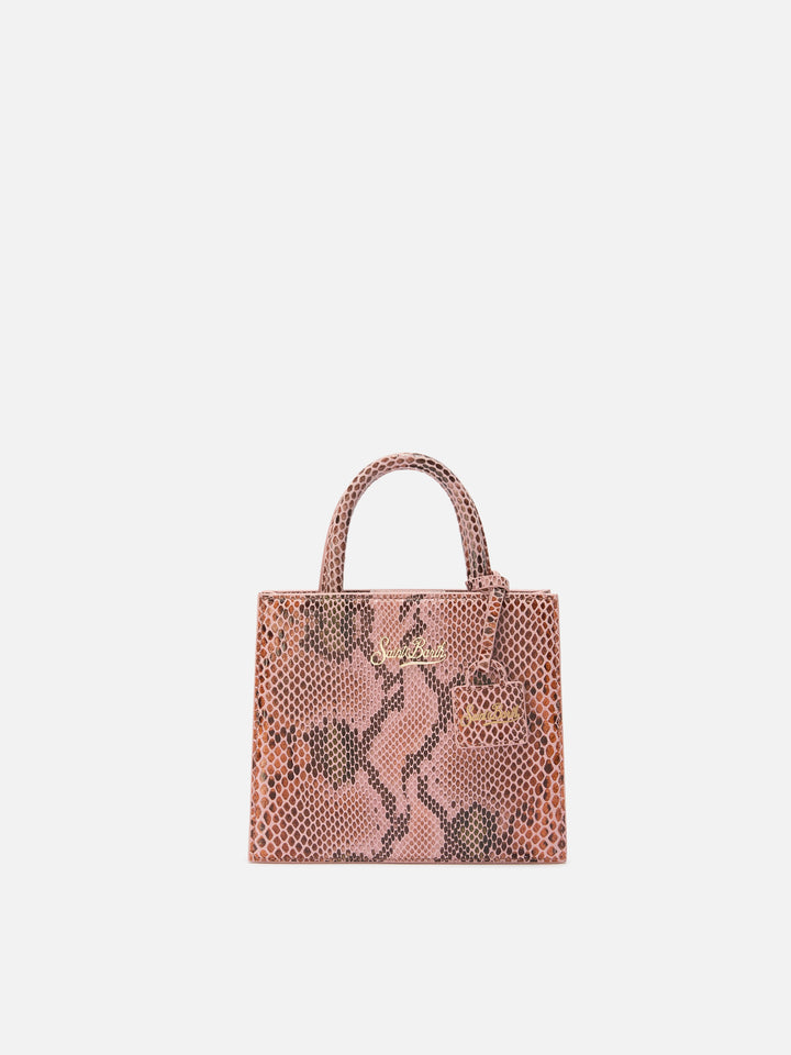 Borsa a mano Shop Bag Mini in pelle con stampa pitonata rosa