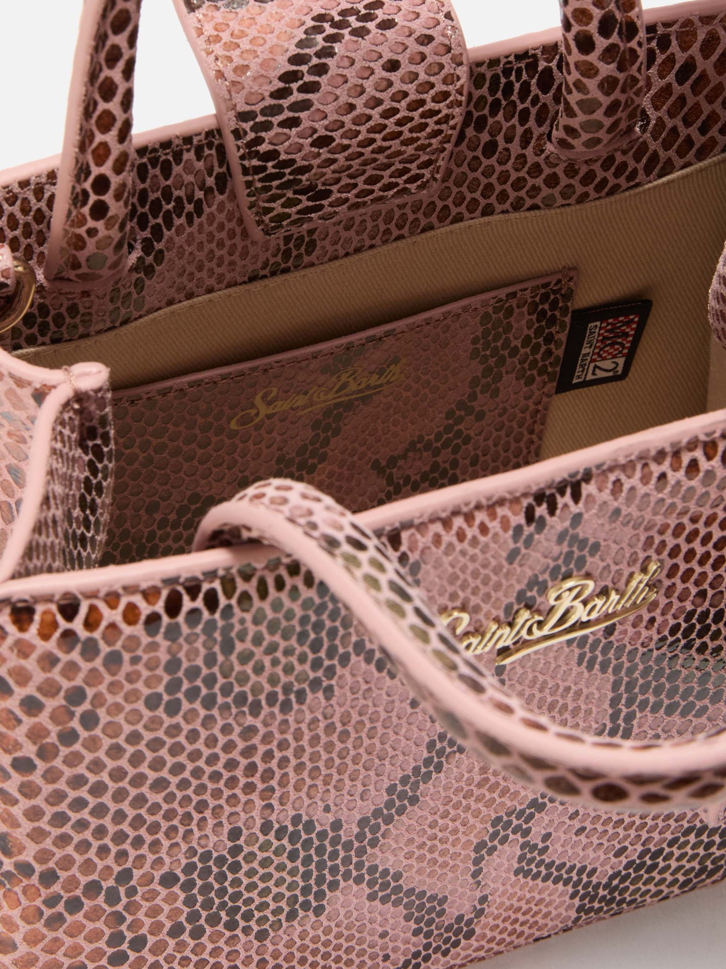 Borsa Shop Bag Micro in pelle con stampa pitonata rosa