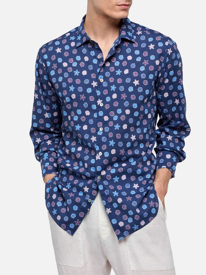 Camicia Sikelia in mussola di cotone con stampa etnica