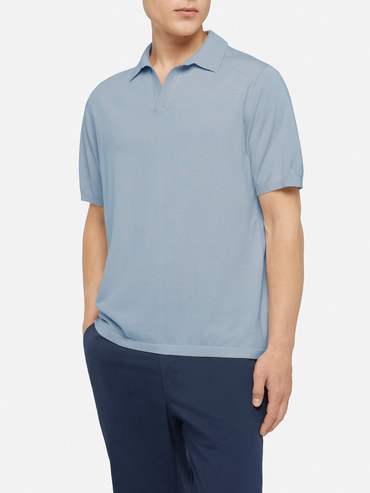 Sloan light blue buttonless knitted polo shirt - MC2 Saint Barth