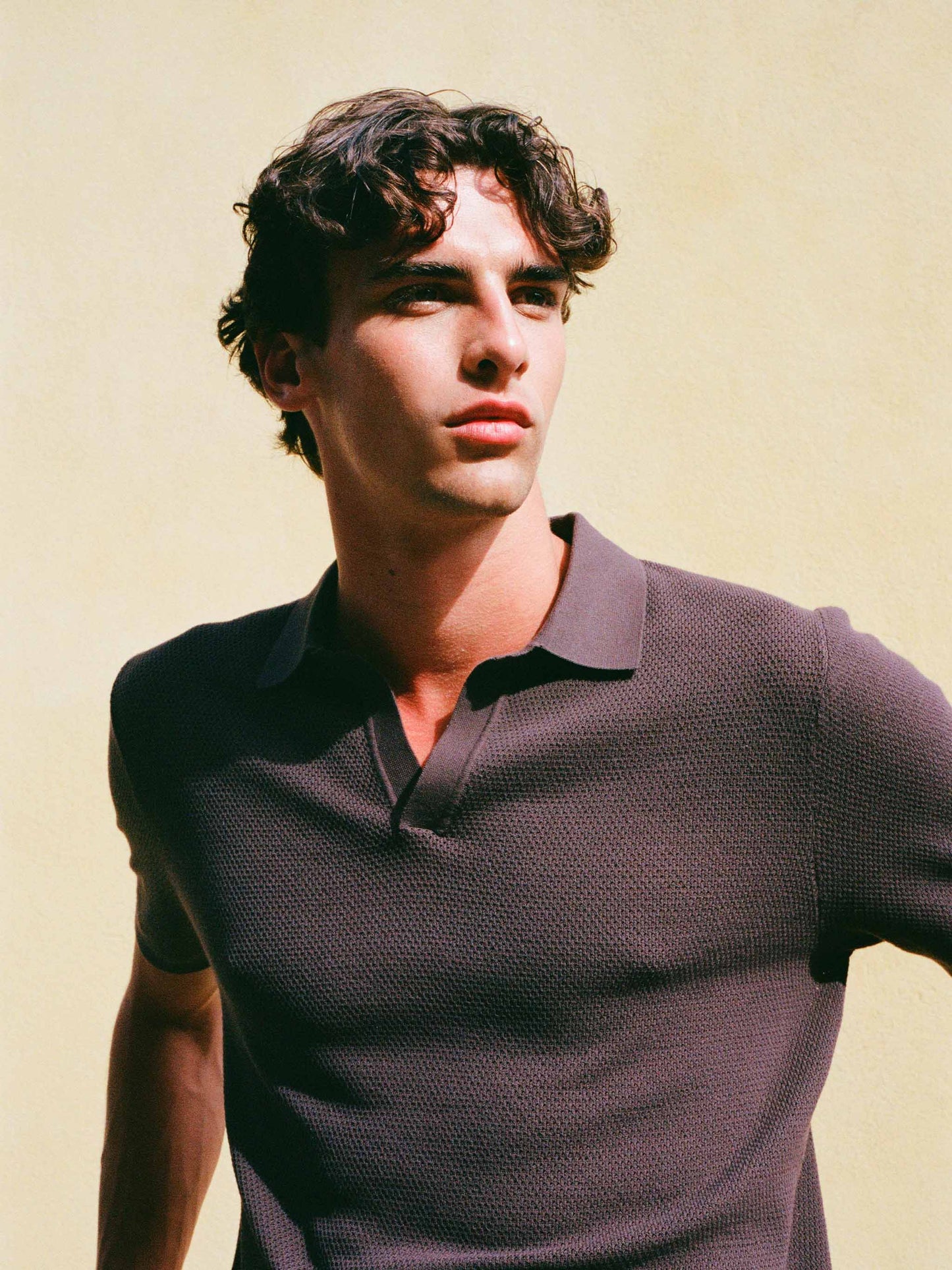 Sloan – Braunes Poloshirt aus Netzstoff