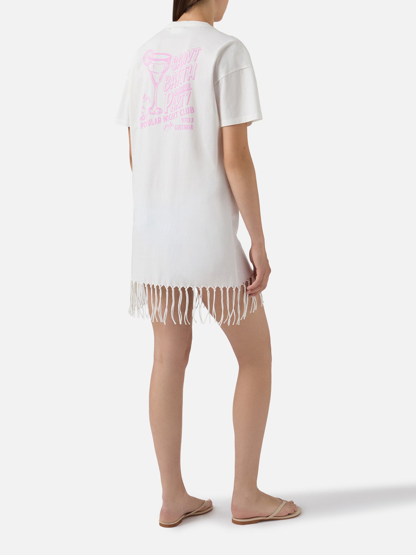 Robe midi Sereia en blanc avec imprimé St. Barth Cocktail Party