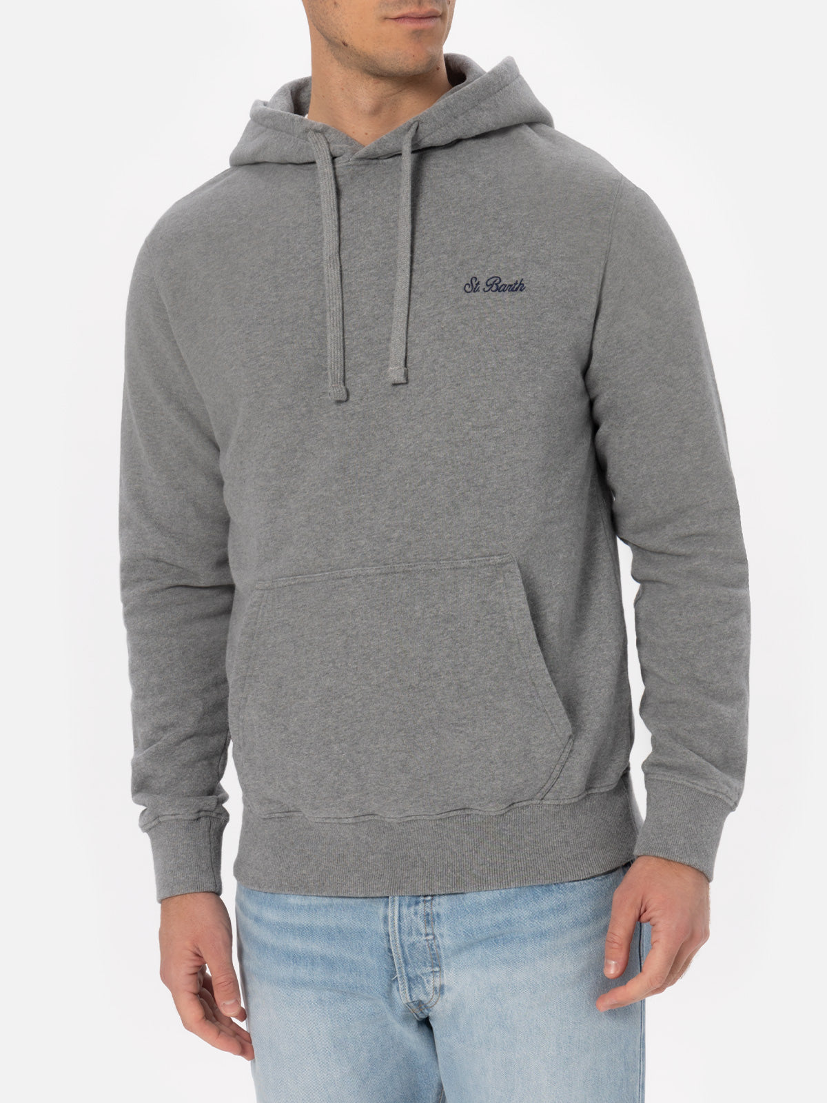 Man mélange grey sweatshirt Tribeca with St. Barth embroidery - MC2 Saint Barth