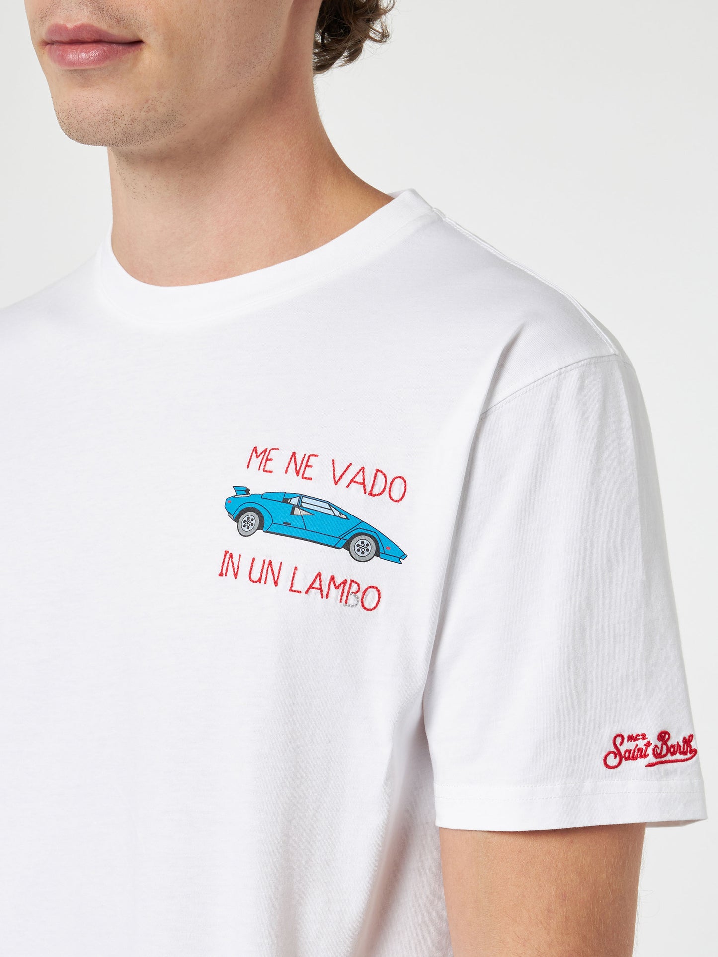 Man cotton t-shirt with Me ne vado in un lambo embroidery and car placed print - MC2 Saint Barth