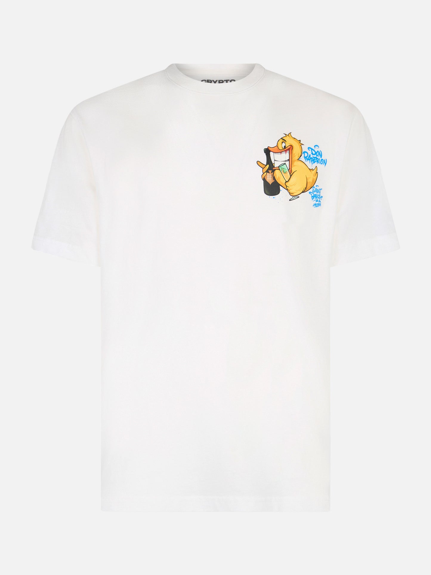 Man cotton t-shirt with Cryptopuppets Ducky Bollicine front and back placed print | CRYPTOPUPPETS SPECIAL EDITION - MC2 Saint Barth