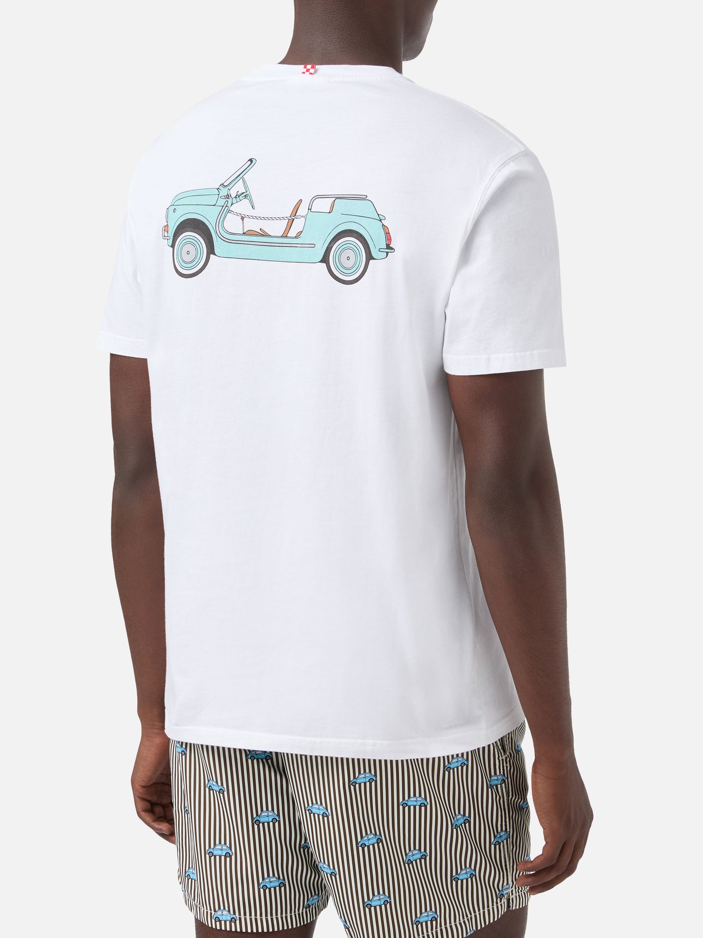 T-shirt Fiat 500 Spiaggina avec imprimé devant et dos en blanc | Édition spéciale