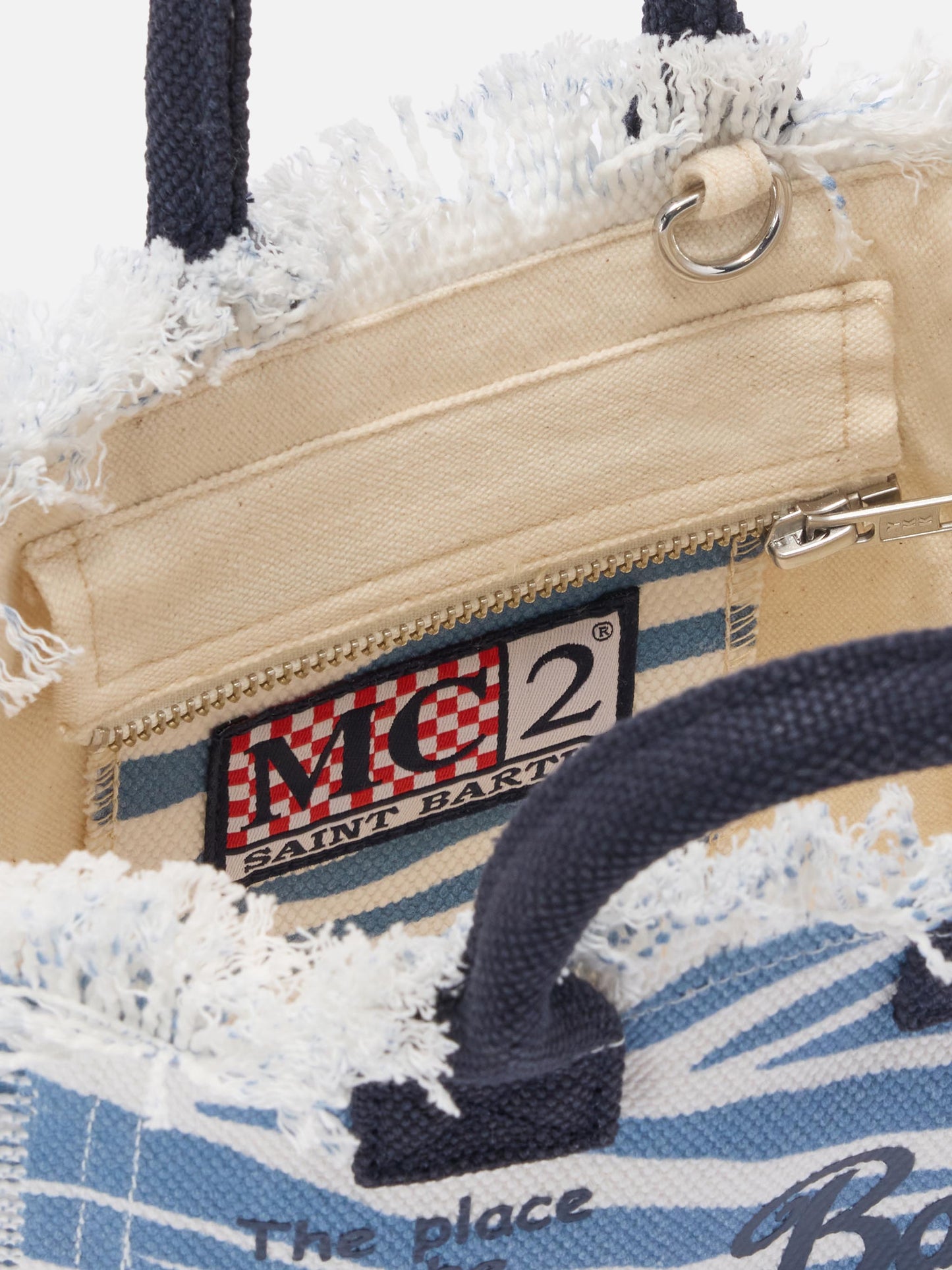 Mini bolso Vanity de lona con estampado de cebra azul