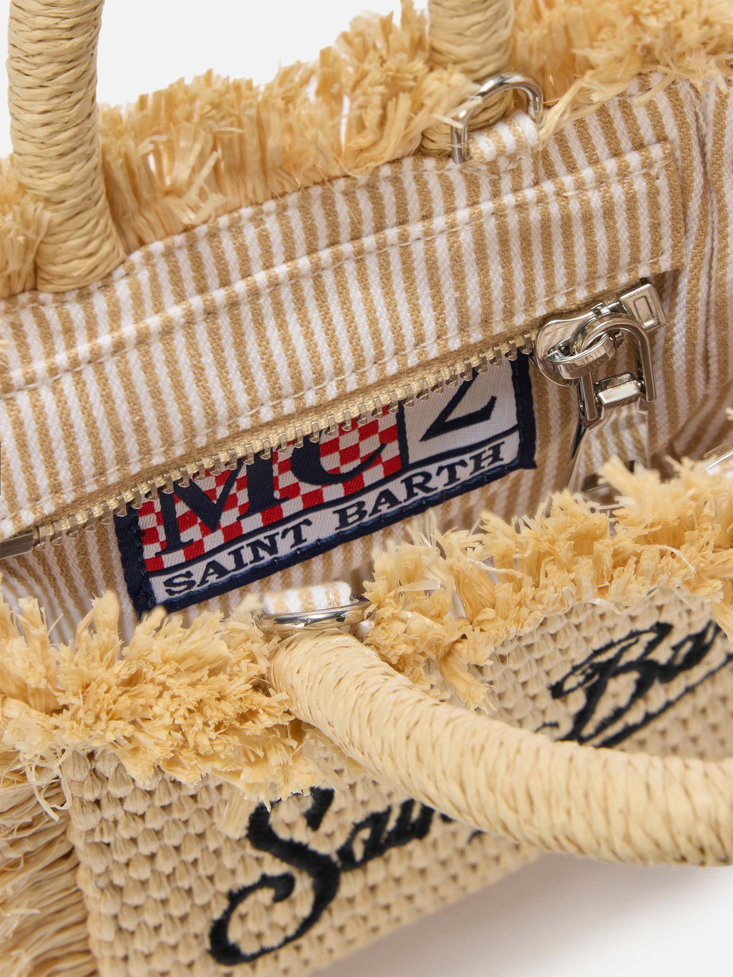Vanity straw effect micro bag with blue details
