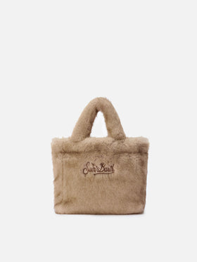 Vanity Mini Soft Handbag in beige faux fur