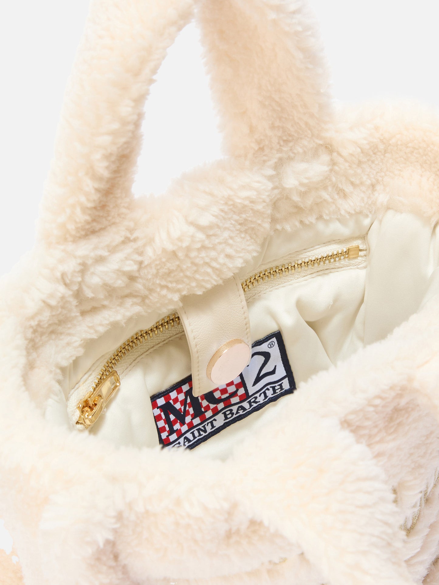 Vanity Mini Teddy Handbag in white sherpa
