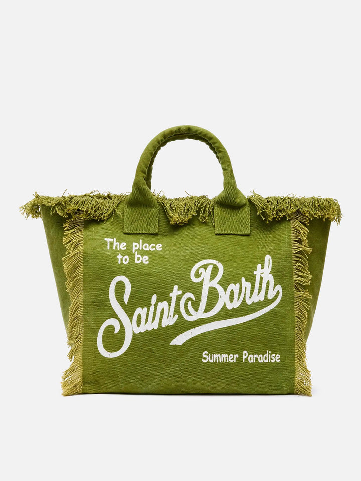 Borsa a spalla Vanity in canvas di cotone verde militare