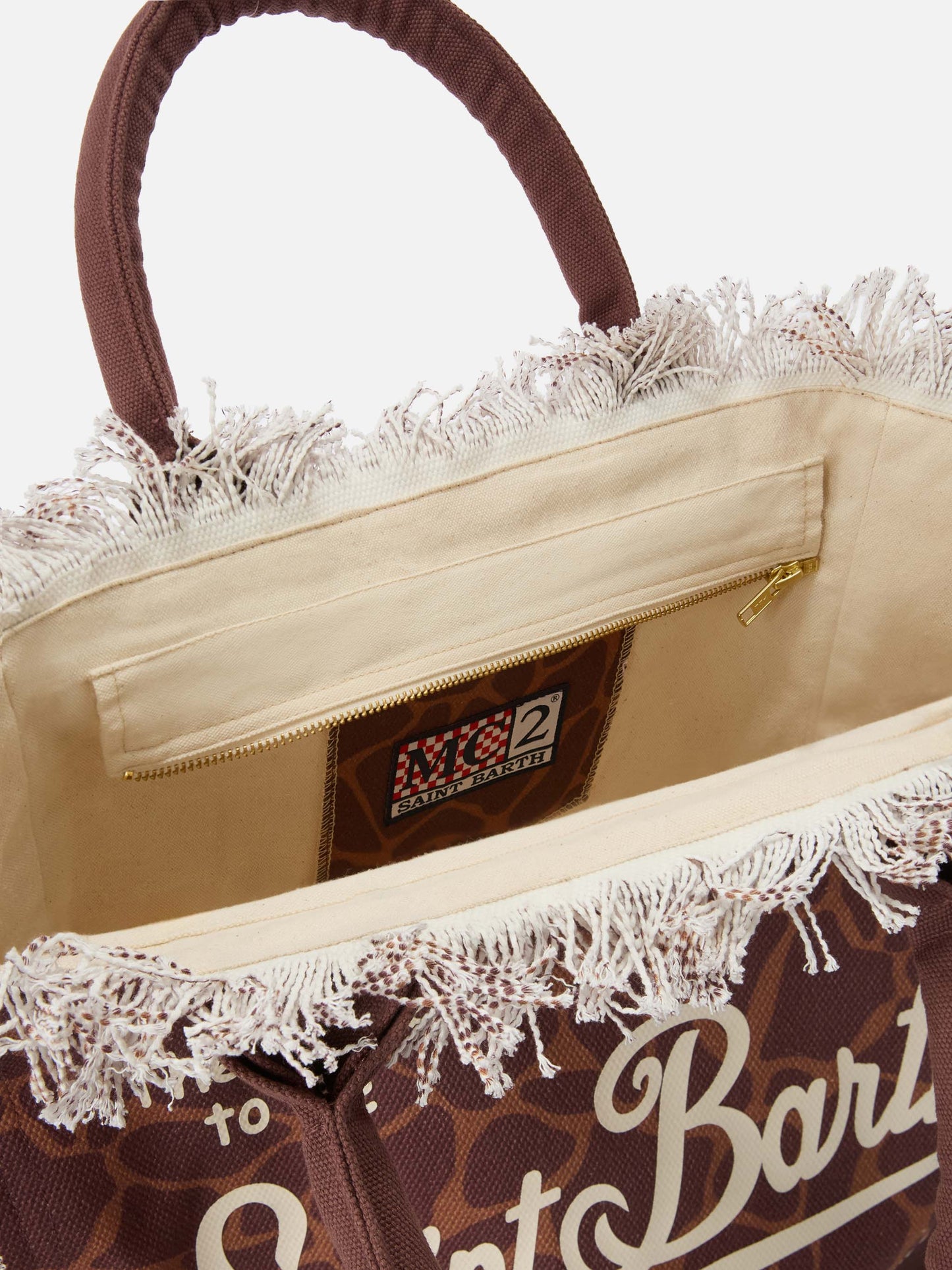 Borsa Vanity regular in canvas con stampa animalier marrone