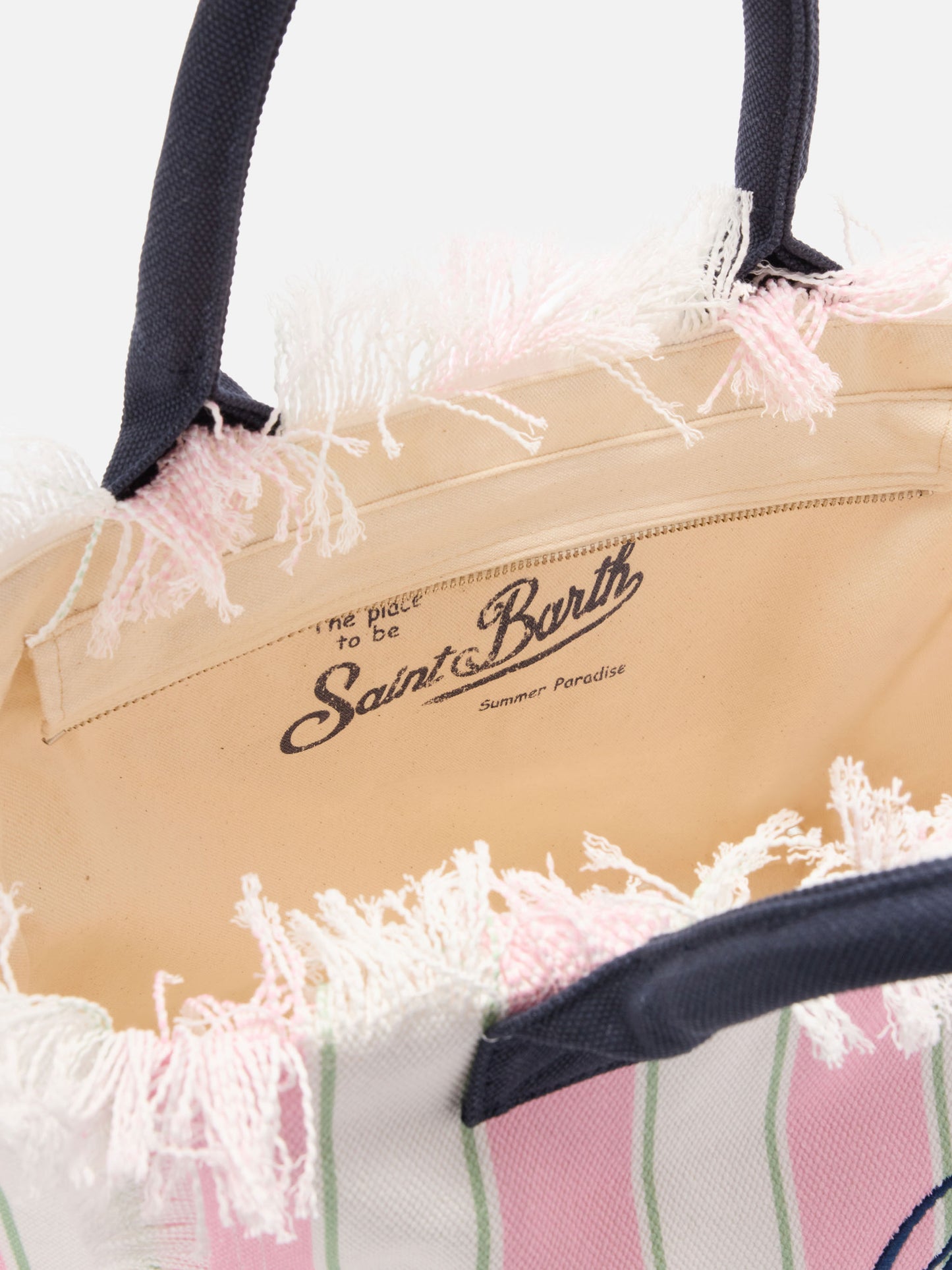 Vanity regular bag en toile rose avec rayures verticales