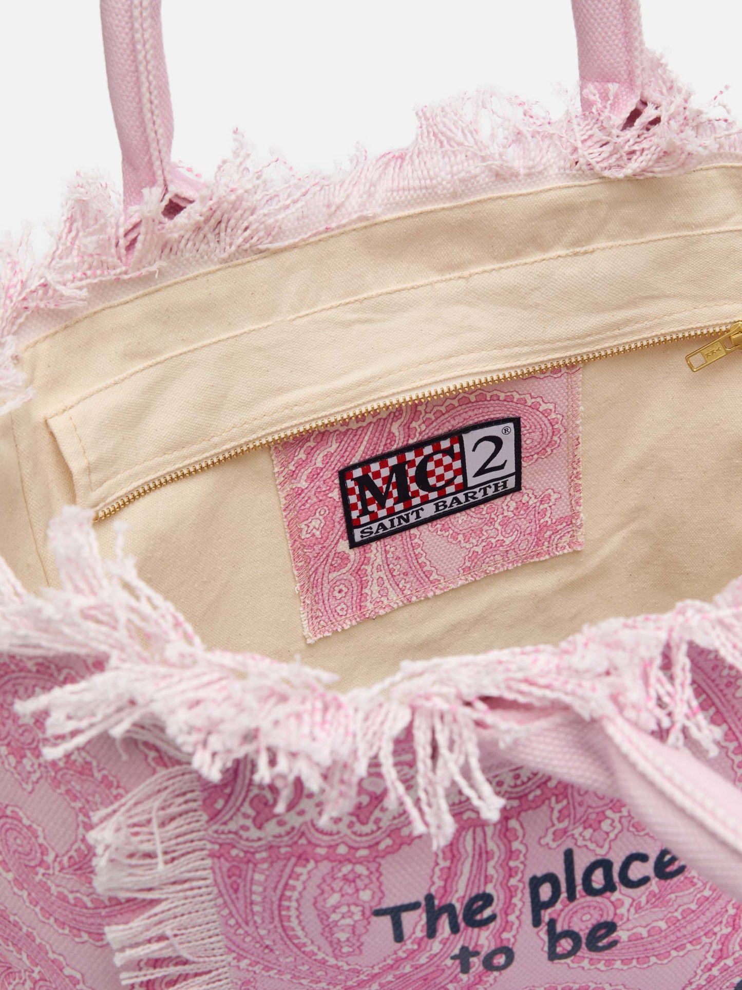 Pink cotton canvas Vanity tote bag with paisley print - MC2 Saint Barth
