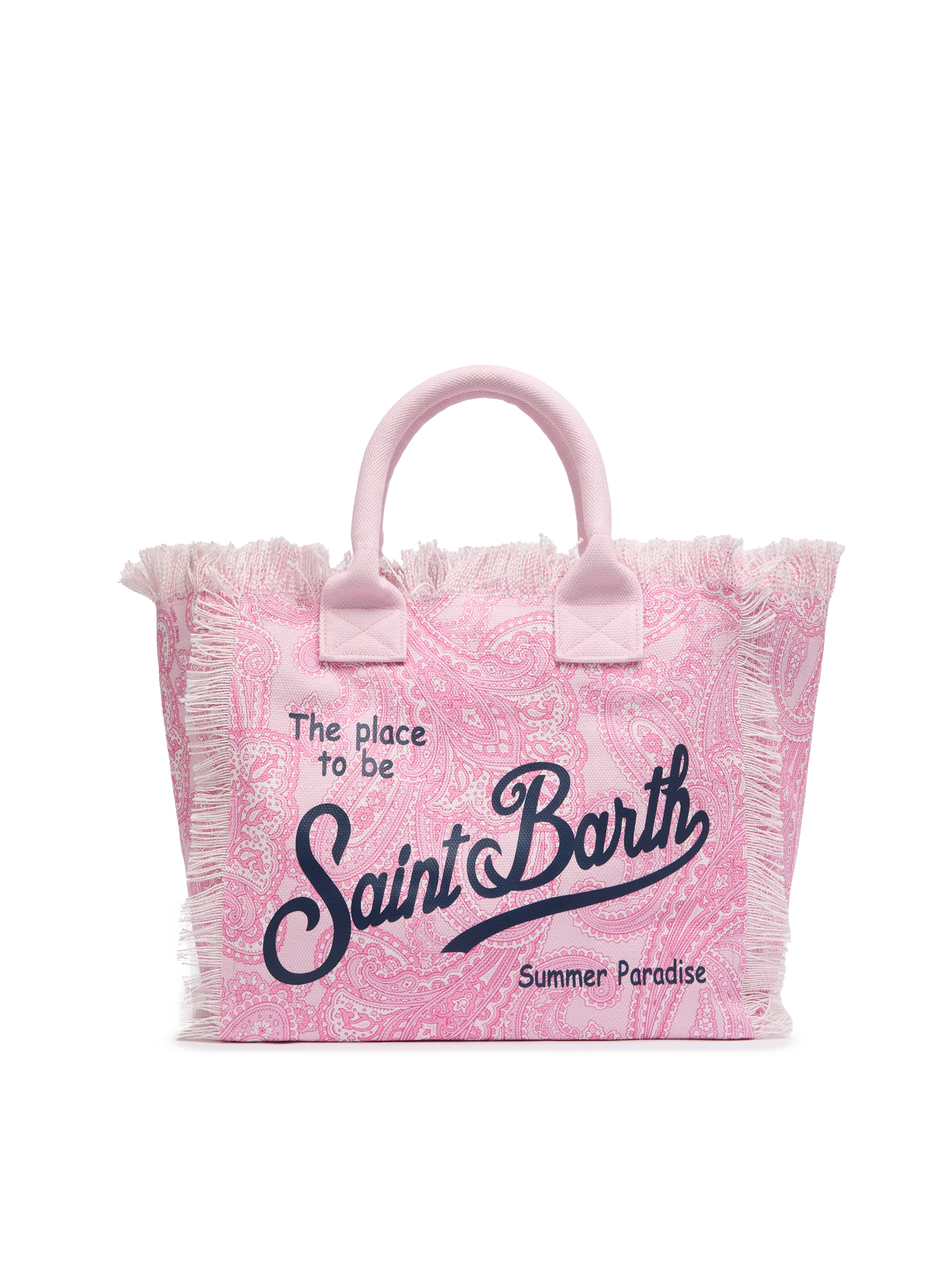 Pink cotton canvas Vanity tote bag with paisley print - MC2 Saint Barth