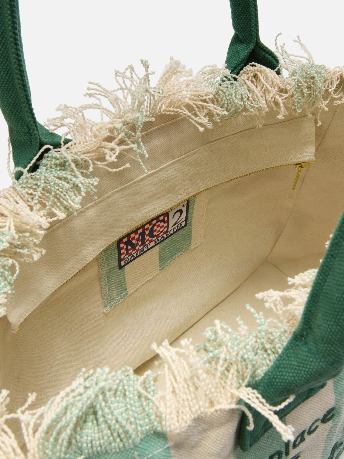 Bolso Vanity regular de lona verde claro con rayas verticales