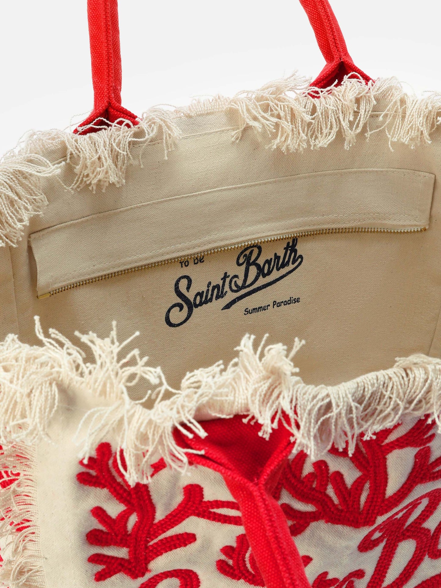 Bolso Vanity regular de lona con bordado tufting coral
