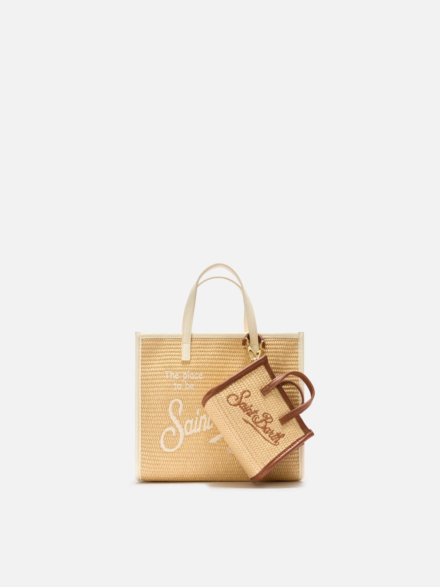 Sac Vivian effet micro paille avec logo brodé marron