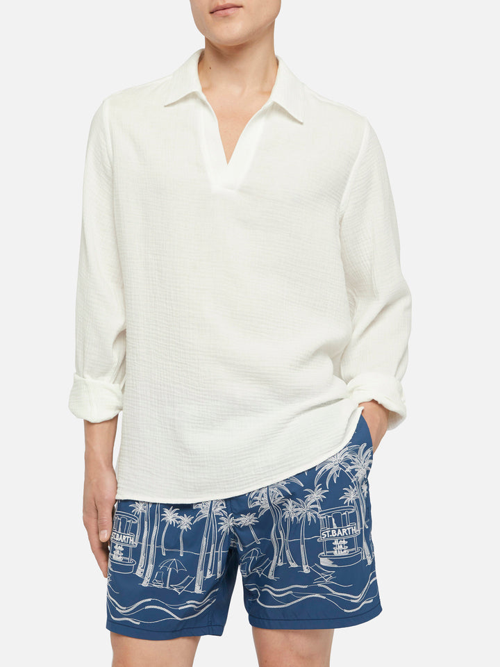 White cotton gauze polo shirt Ventotene