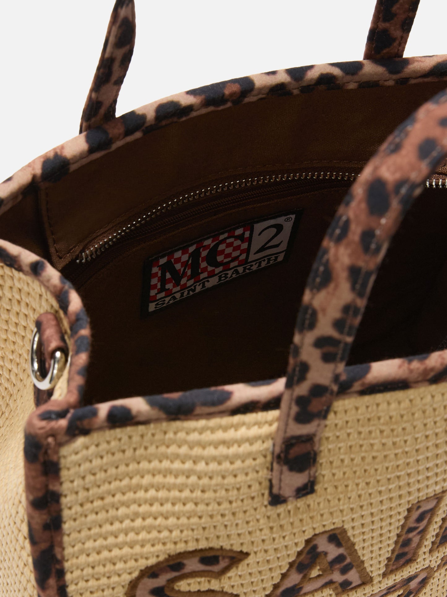 Borsa Vivian medium effetto paglia con patch logo leopardate
