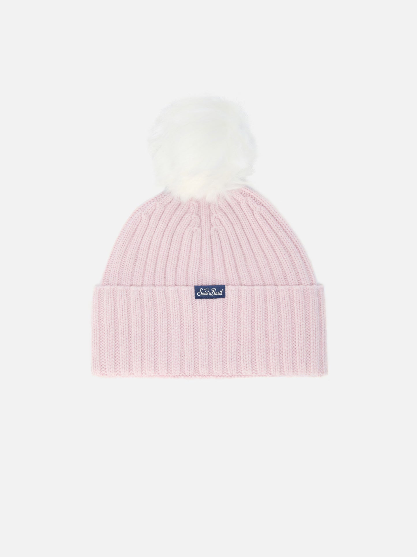 Gorro Wengen en mezcla de cachemir con bordado rosa “Too Cool” y pompón