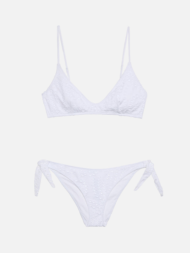 Bikini a bralette scollata Paloma Yali in sangallo bianco