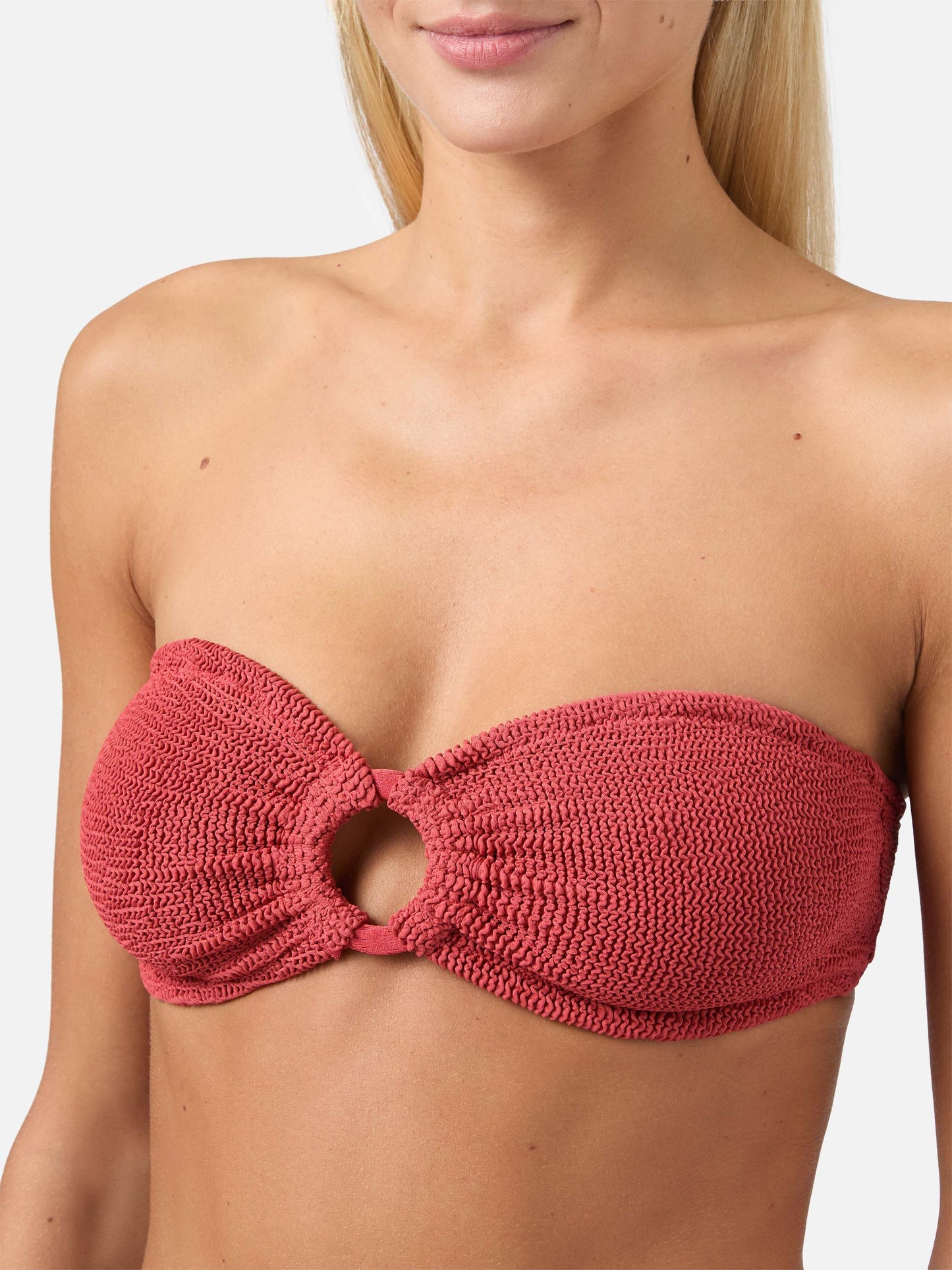 Bikini Yulia Naomi a fascia in tessuto crinkle rosso mattone