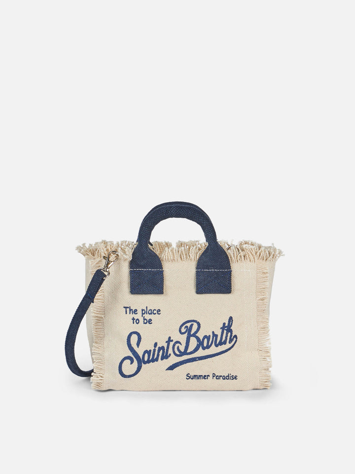 Cremefarbene Mini-Kosmetiktasche aus Baumwollcanvas