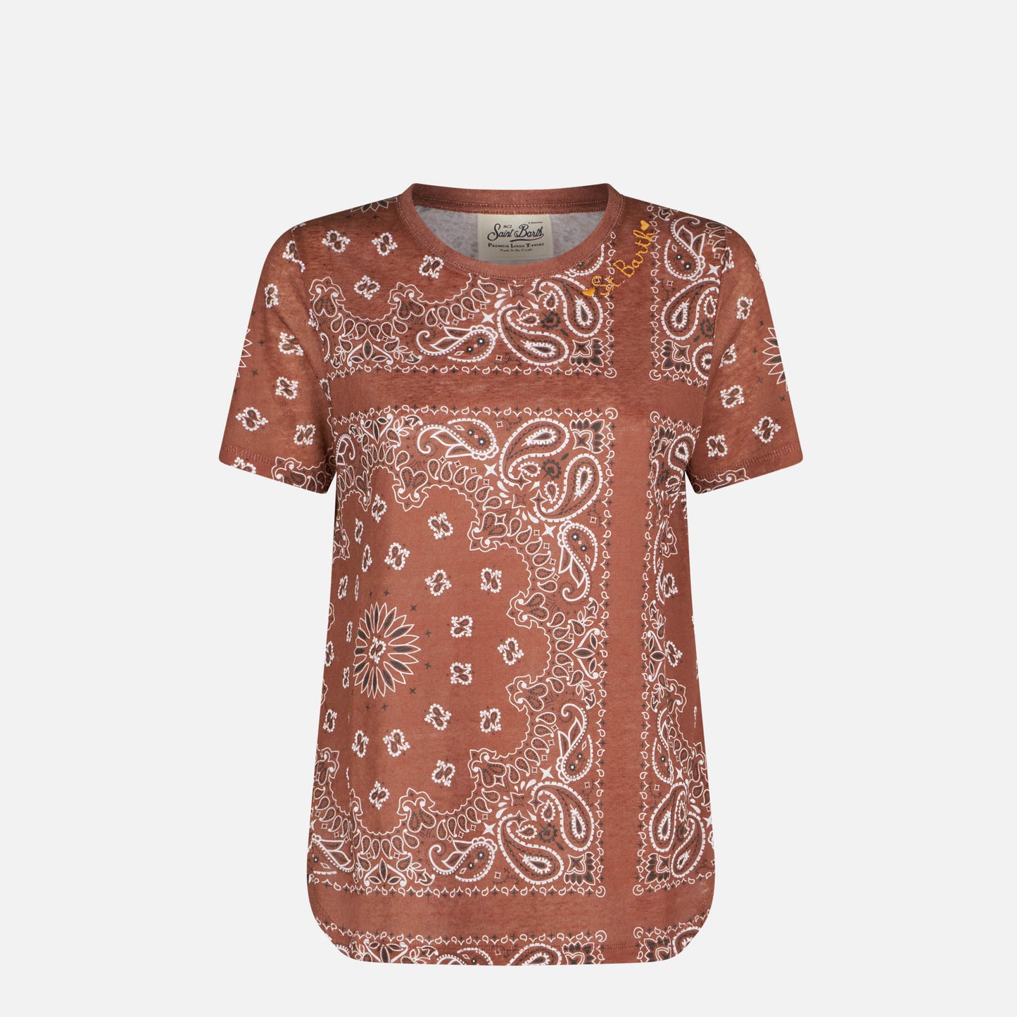 Woman linen t-shirt with bandanna print - MC2 Saint Barth