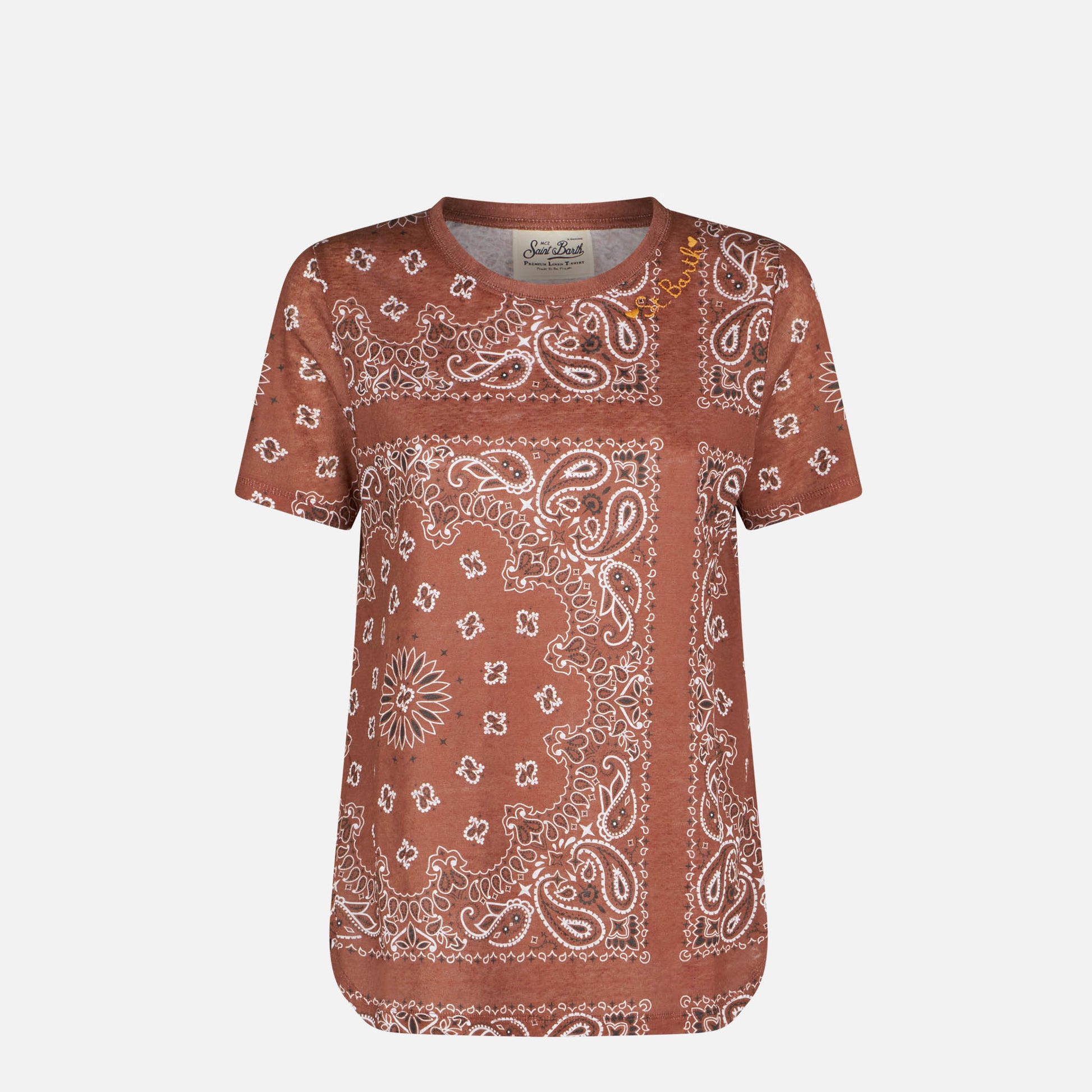 Woman linen t-shirt with bandanna print - MC2 Saint Barth