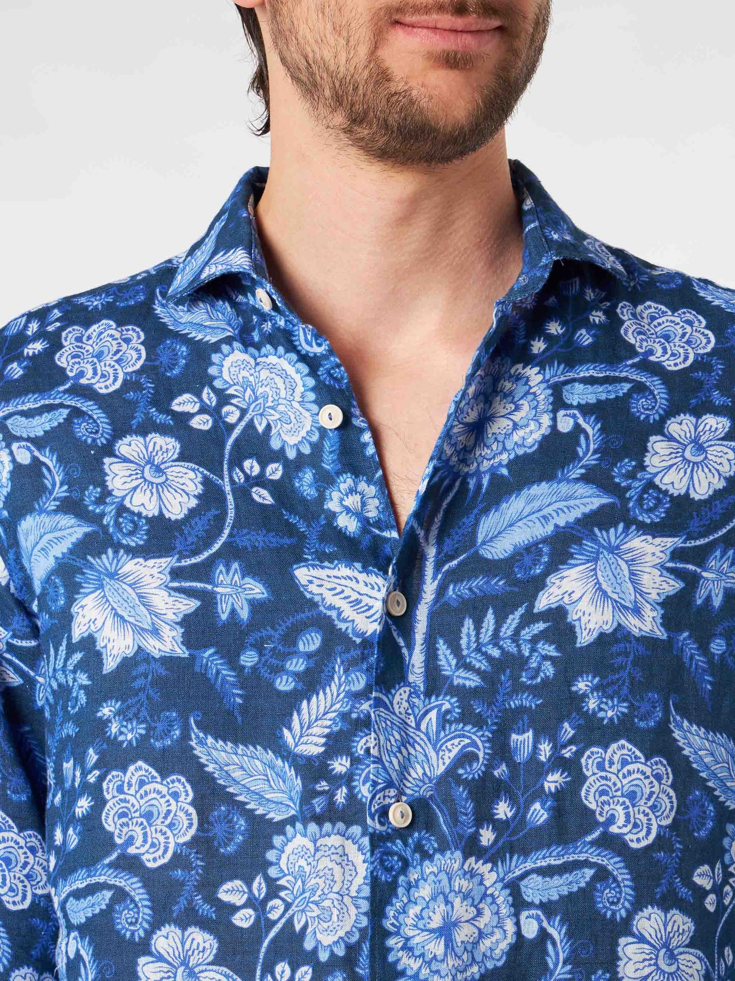 Man linen Pamplona shirt with flower print - MC2 Saint Barth