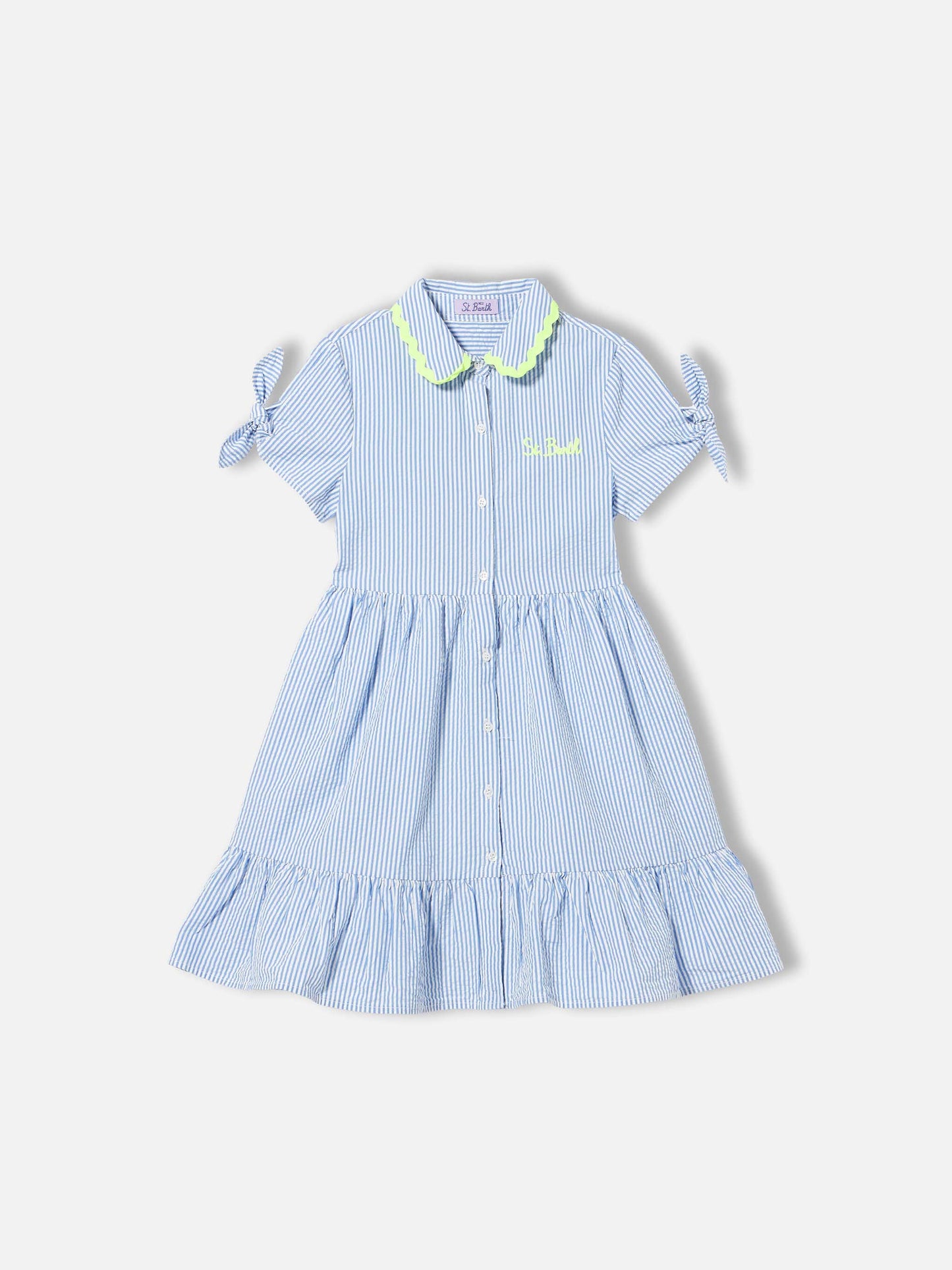 Girl dress Queenie with white and light blue stripes - MC2 Saint Barth