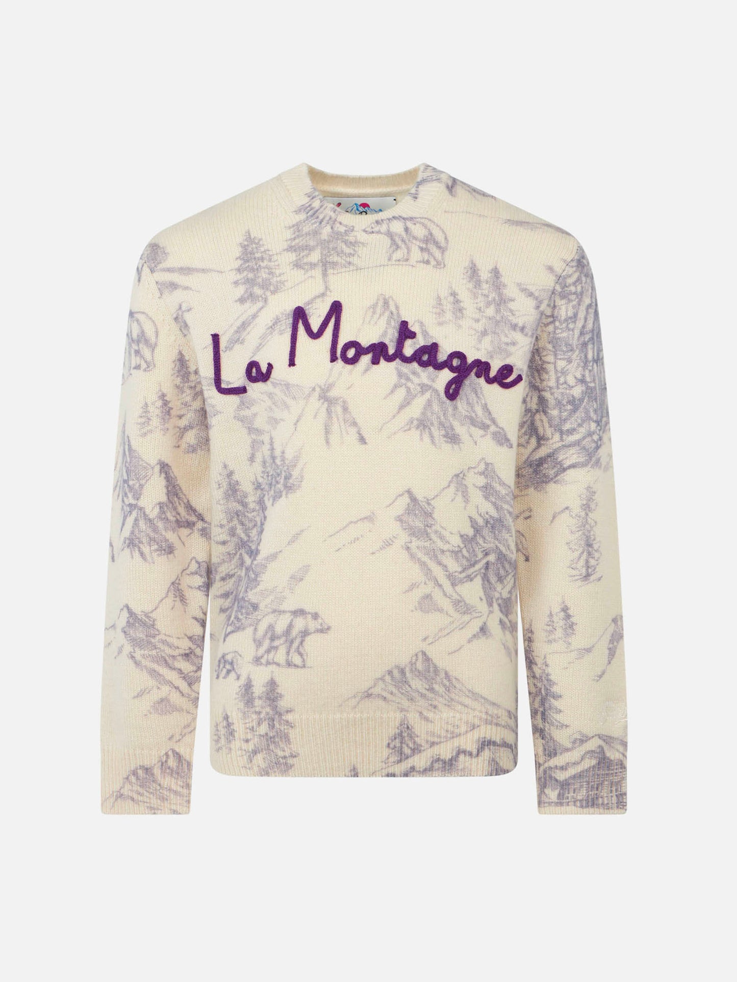 Girl crewneck toile de jouy sweater with La Montagne embroidery - MC2 Saint Barth