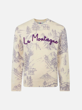 Girl crewneck toile de jouy sweater with La Montagne embroidery - MC2 Saint Barth
