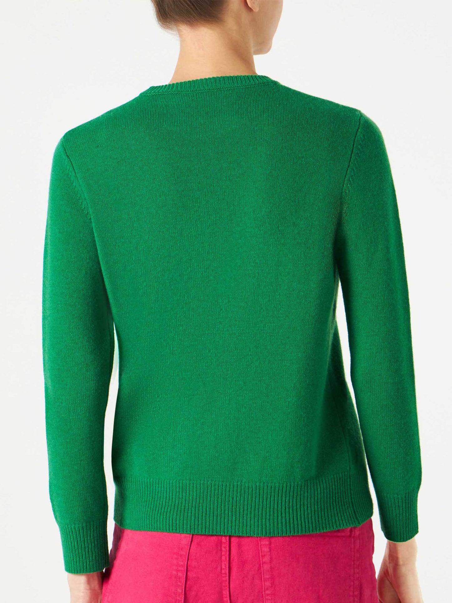Green sweater Weekend j'arrive fluo pink embroidery - MC2 Saint Barth