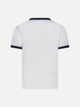 Kid white cotton t-shirt with blue groovy Saint Barth print - MC2 Saint Barth