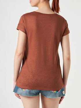 Woman brown linen t-shirt - MC2 Saint Barth